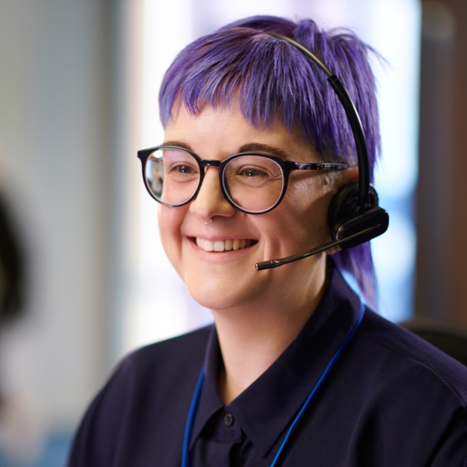Crisis Supporter with purple hair