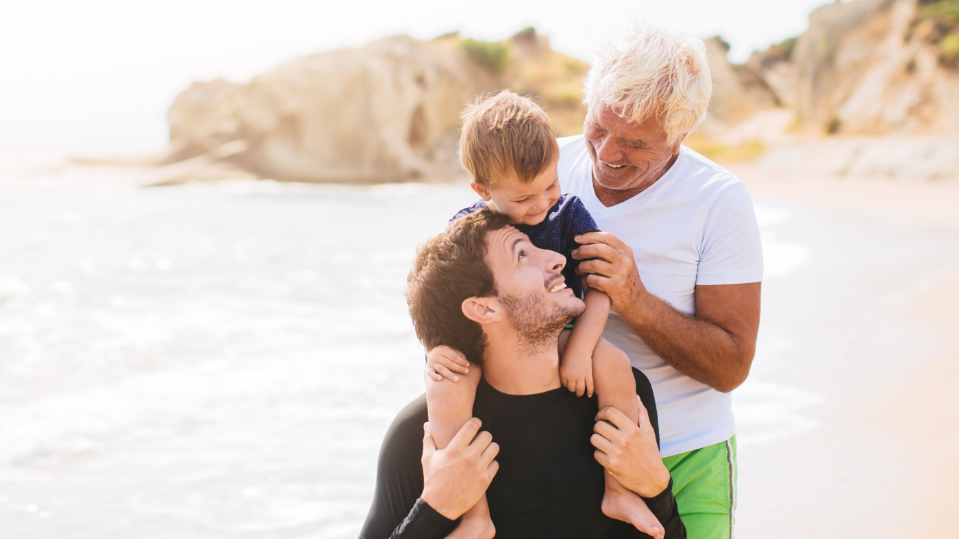 Family on beach on a sunny day
